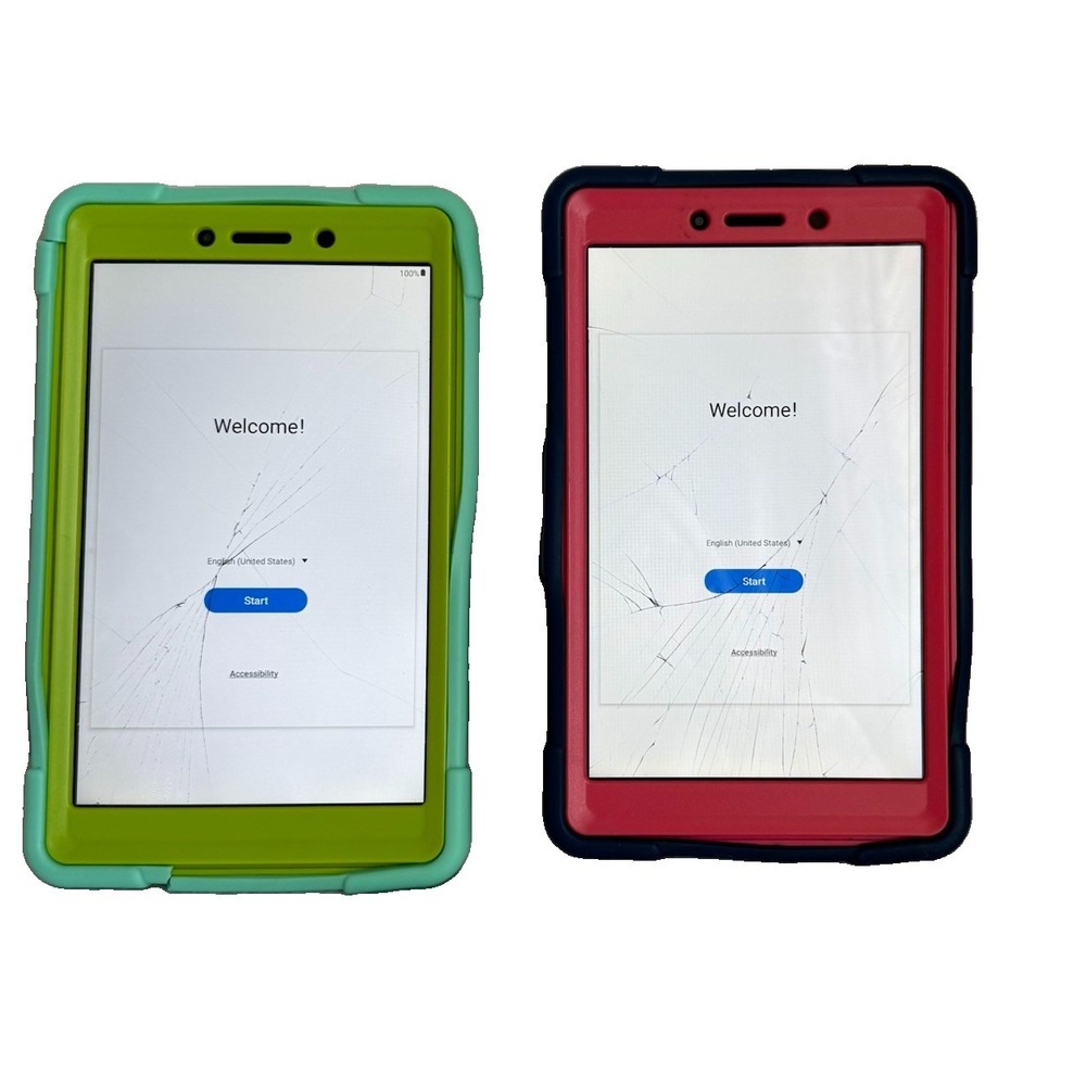 Lot of 2 Samsung Galaxy Tab A Tablets Broken Screens Hard Cases Powers On